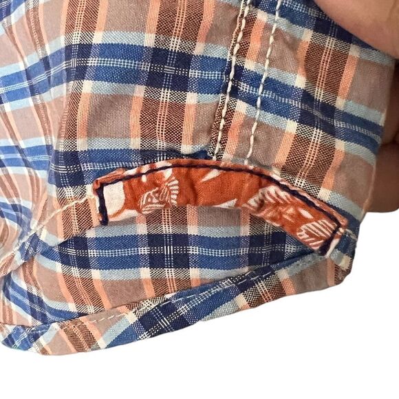 Tommy Bahama Orange/Blue Plaid Long Sleeve Coastal Flip Cuff Button Up Shirt XL - Picture 7 of 9